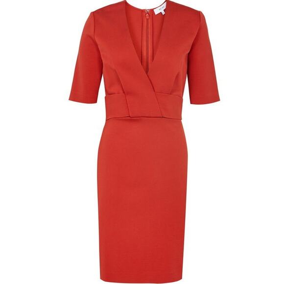 Reiss Rebecca Wrap Front Slim Fit Dress - US 4 / UK 8 - Red